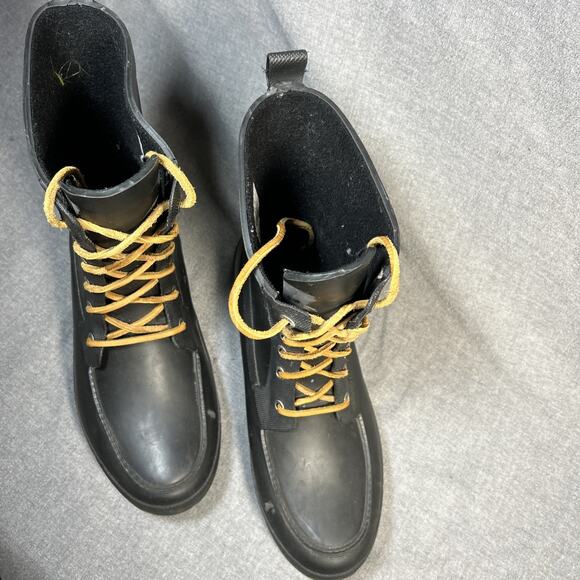 Sperry Walker Wisp Rain Boots Women 11 Black Rubber Waterproof Lace Up Lined - Picture 3 of 6